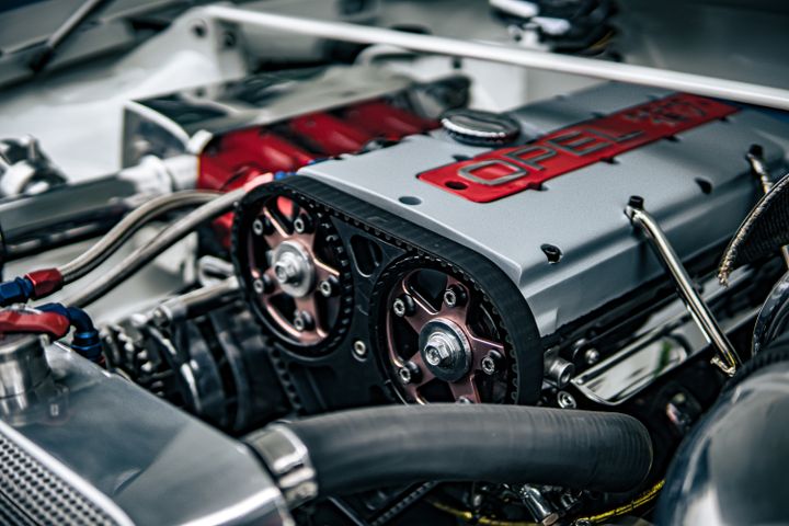 Engine opened up for reconditioning with inner block components visible